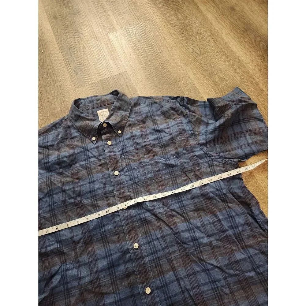 Brooks Brothers 100% Irish Linen plaid blue pocket shirt mens XL button up - Picture 4 of 6
